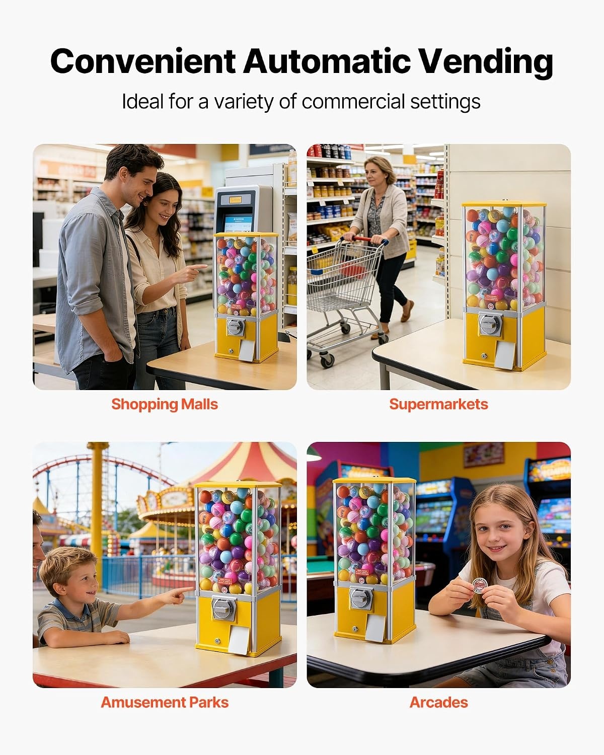 image:imageVEVOR Gumball Machine 21 inch Candy Vending Machine Dispenser 25Cent Vending Machines for Shopping Malls Supermarkets Amusement Parks Arcades Holds Up to 180 177 inch Spherical CandiesYellow