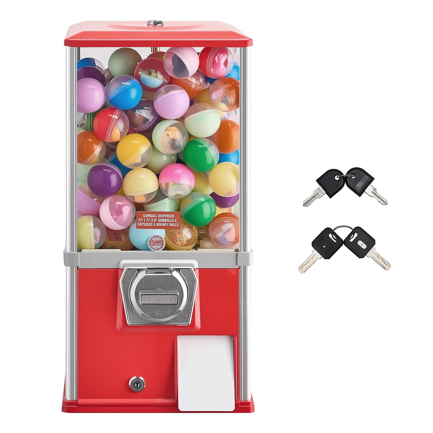 image:imageVEVOR Gumball Machine 21 inch Candy Vending Machine Dispenser 25Cent Vending Machines for Shopping Malls Supermarkets Amusement Parks Arcades Holds Up to 180 177 inch Spherical CandiesRed