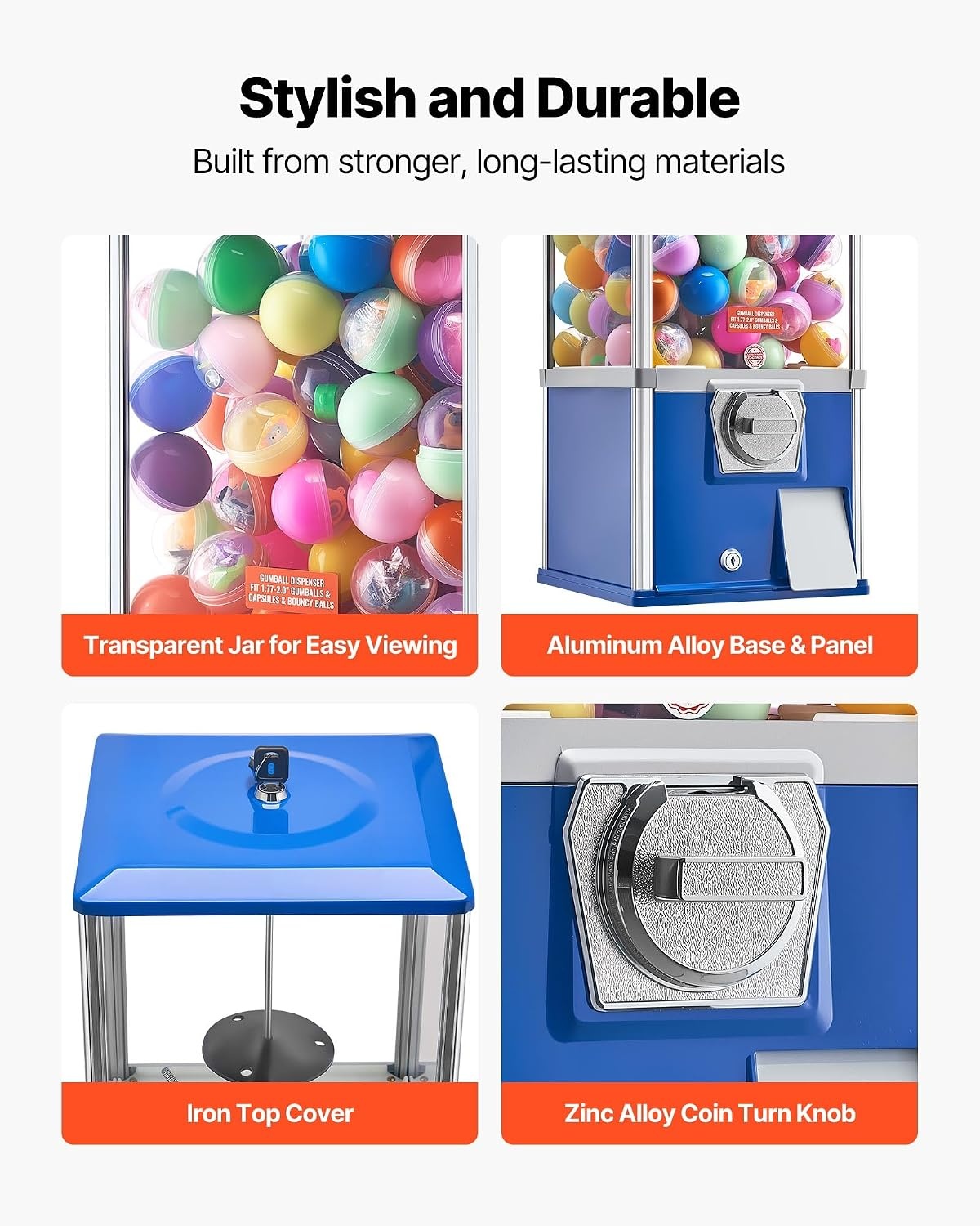 image:imageVEVOR Gumball Machine 21 inch Candy Vending Machine Dispenser 25Cent Vending Machines for Shopping Malls Supermarkets Amusement Parks Arcades Holds Up to 180 177 inch Spherical CandiesBlue