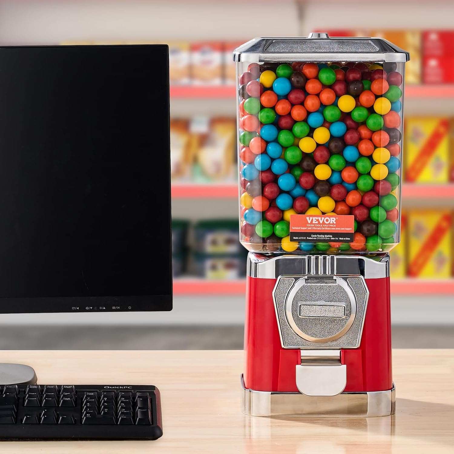 image:imageVEVOR Gumball Machine 21 inch Candy Vending Machine Dispenser 25Cent Vending Machines for Shopping Malls Supermarkets Amusement Parks Arcades Holds Up to 180 177 inch Spherical CandiesRed