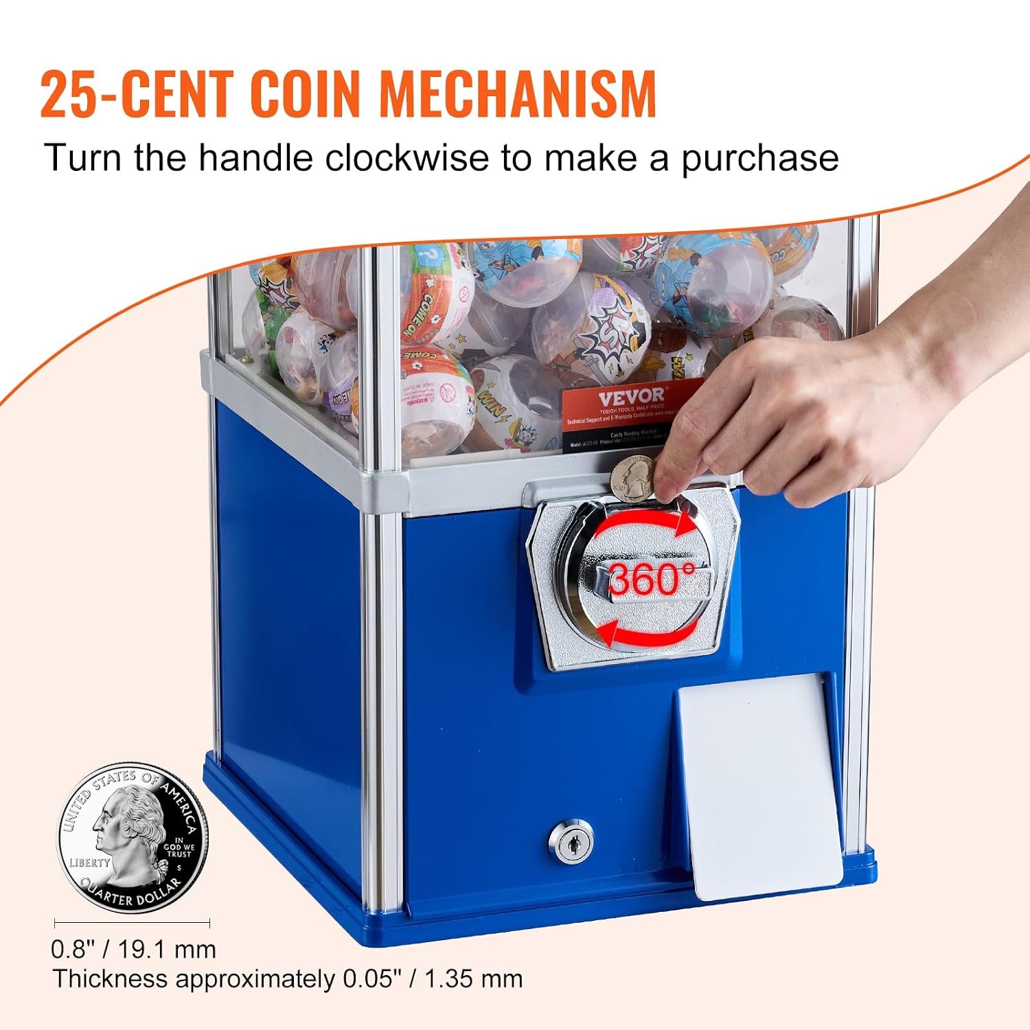 image:imageVEVOR Gumball Machine 21 inch Candy Vending Machine Dispenser 25Cent Vending Machines for Shopping Malls Supermarkets Amusement Parks Arcades Holds Up to 180 177 inch Spherical CandiesBlue