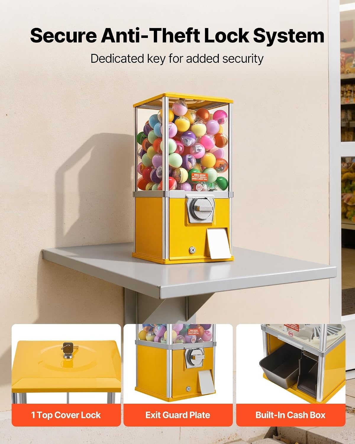 image:imageVEVOR Gumball Machine 21 inch Candy Vending Machine Dispenser 25Cent Vending Machines for Shopping Malls Supermarkets Amusement Parks Arcades Holds Up to 180 177 inch Spherical CandiesYellow