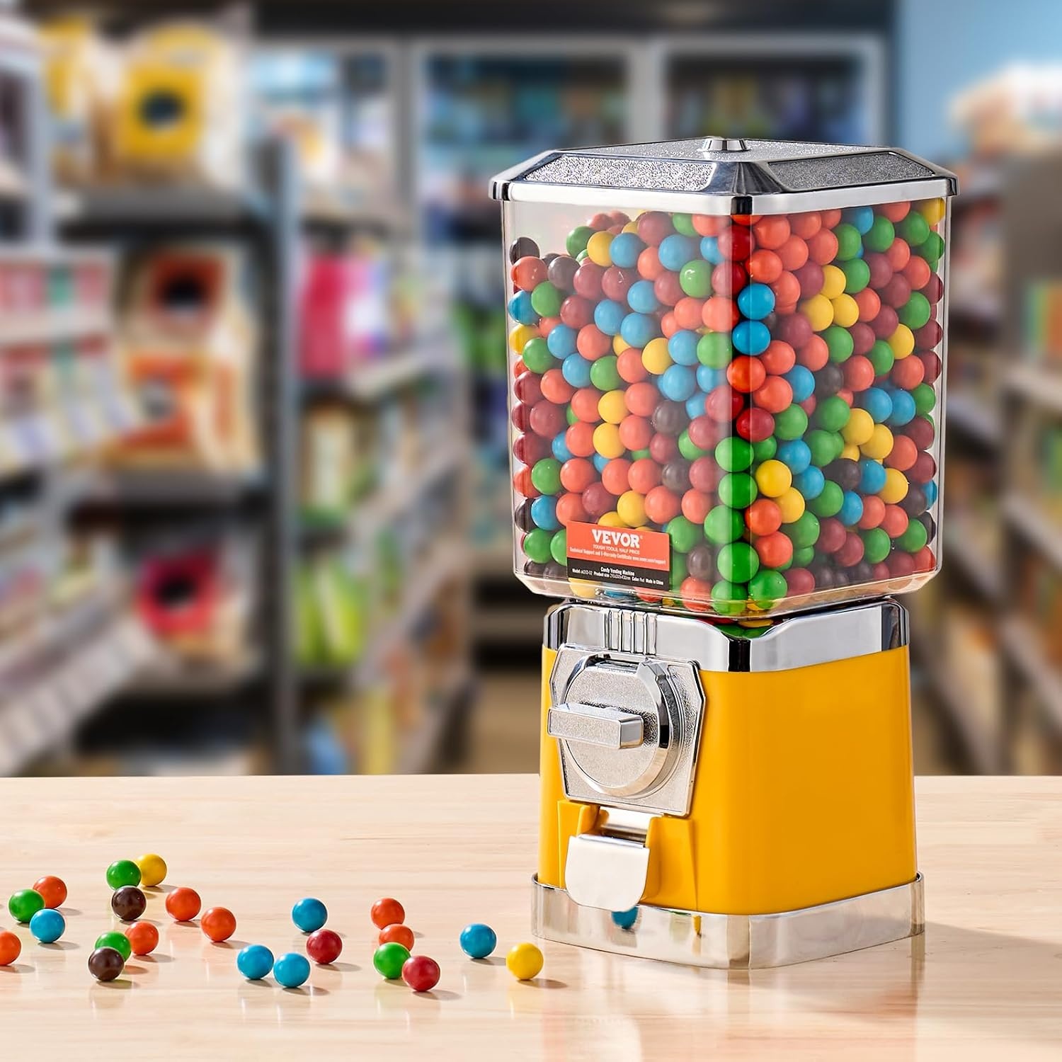 image:imageVEVOR Gumball Machine 21 inch Candy Vending Machine Dispenser 25Cent Vending Machines for Shopping Malls Supermarkets Amusement Parks Arcades Holds Up to 180 177 inch Spherical CandiesYellow