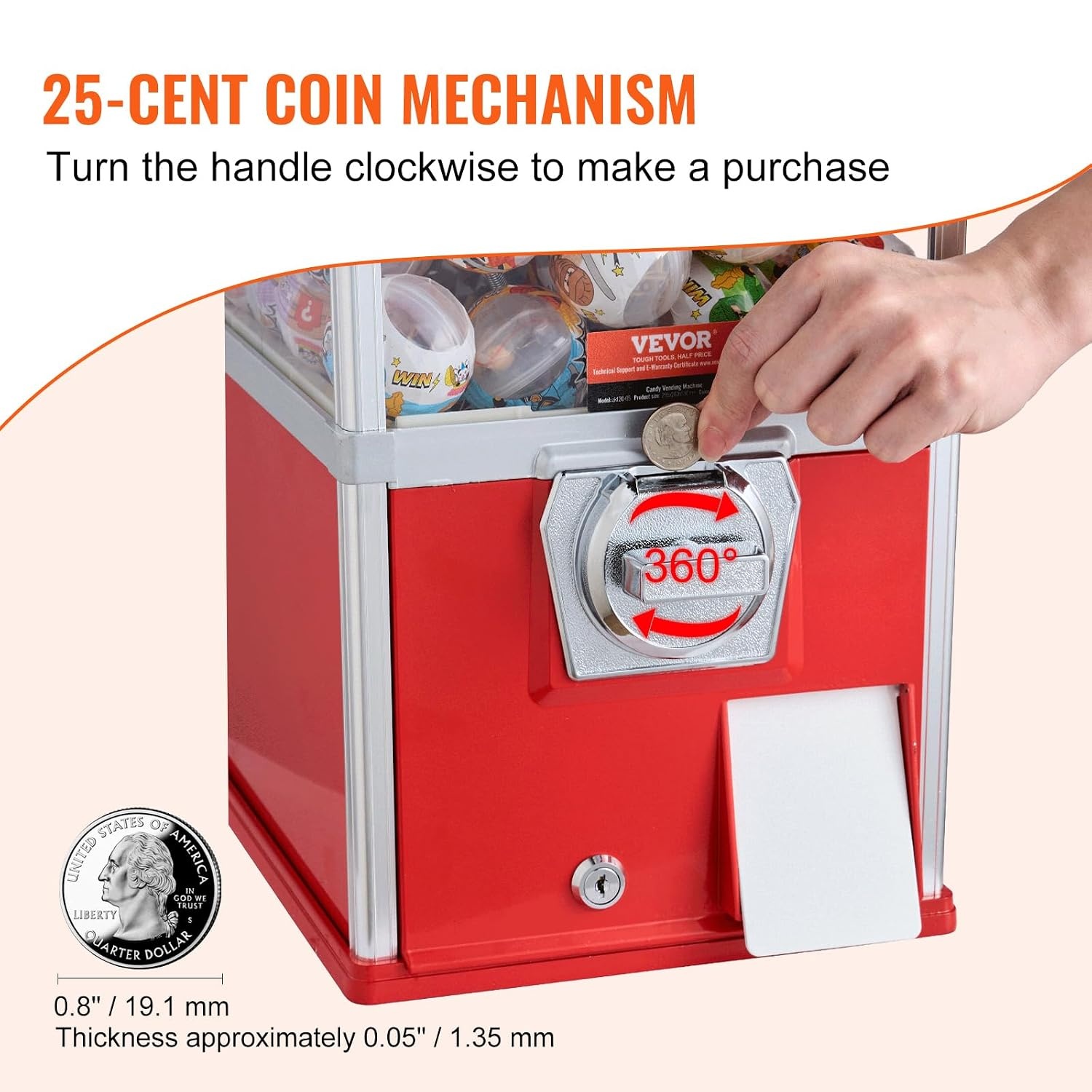 image:imageVEVOR Gumball Machine 21 inch Candy Vending Machine Dispenser 25Cent Vending Machines for Shopping Malls Supermarkets Amusement Parks Arcades Holds Up to 180 177 inch Spherical CandiesRed