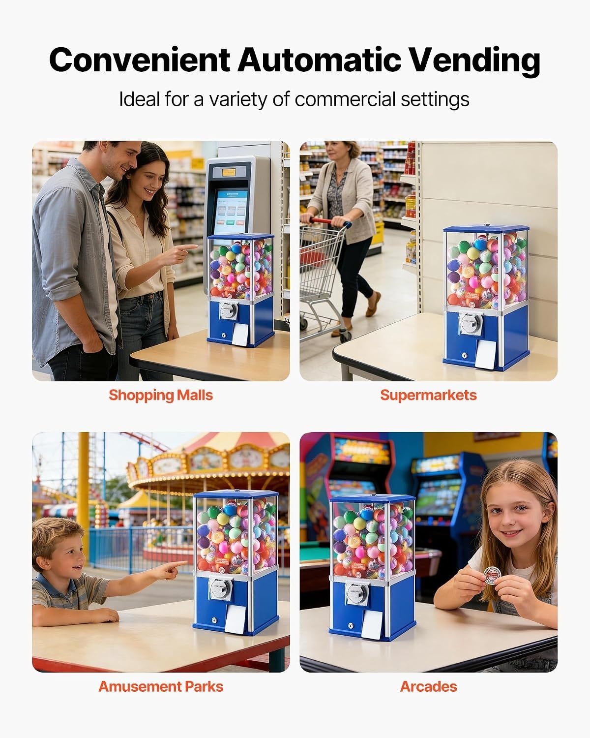 image:imageVEVOR Gumball Machine 21 inch Candy Vending Machine Dispenser 25Cent Vending Machines for Shopping Malls Supermarkets Amusement Parks Arcades Holds Up to 180 177 inch Spherical CandiesBlue