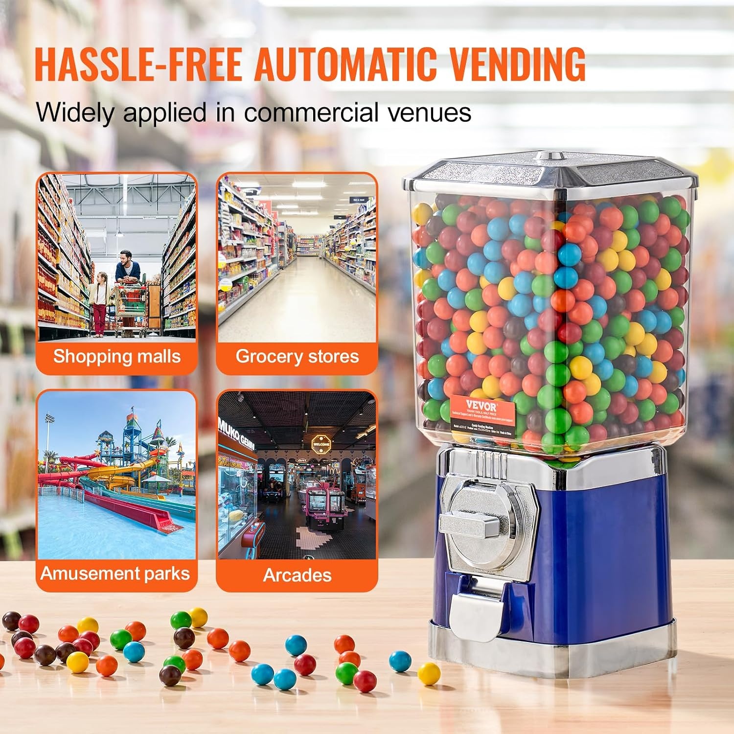 image:imageVEVOR Gumball Machine 21 inch Candy Vending Machine Dispenser 25Cent Vending Machines for Shopping Malls Supermarkets Amusement Parks Arcades Holds Up to 180 177 inch Spherical CandiesBlue