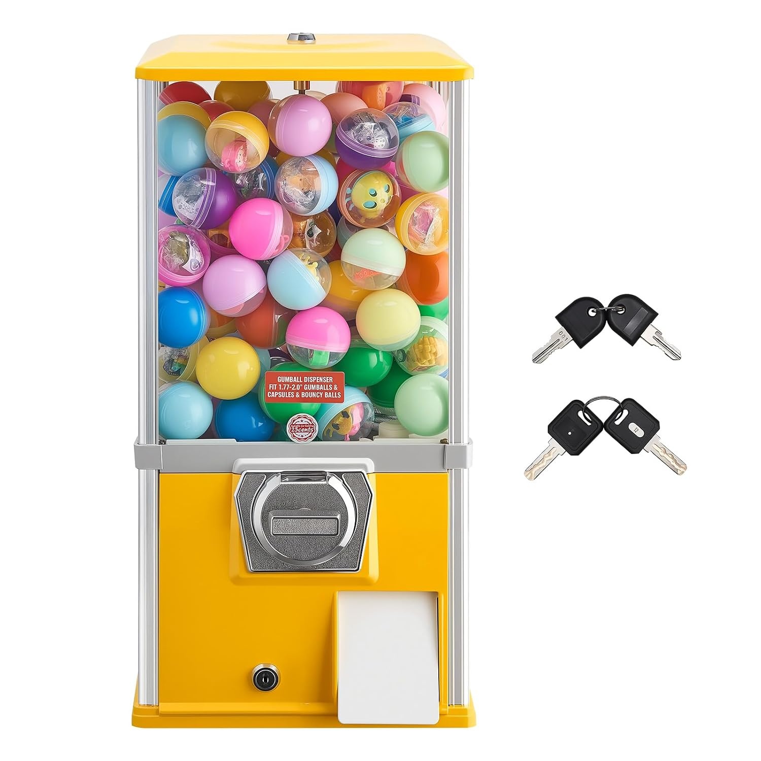 image:imageVEVOR Gumball Machine 21 inch Candy Vending Machine Dispenser 25Cent Vending Machines for Shopping Malls Supermarkets Amusement Parks Arcades Holds Up to 180 177 inch Spherical CandiesYellow