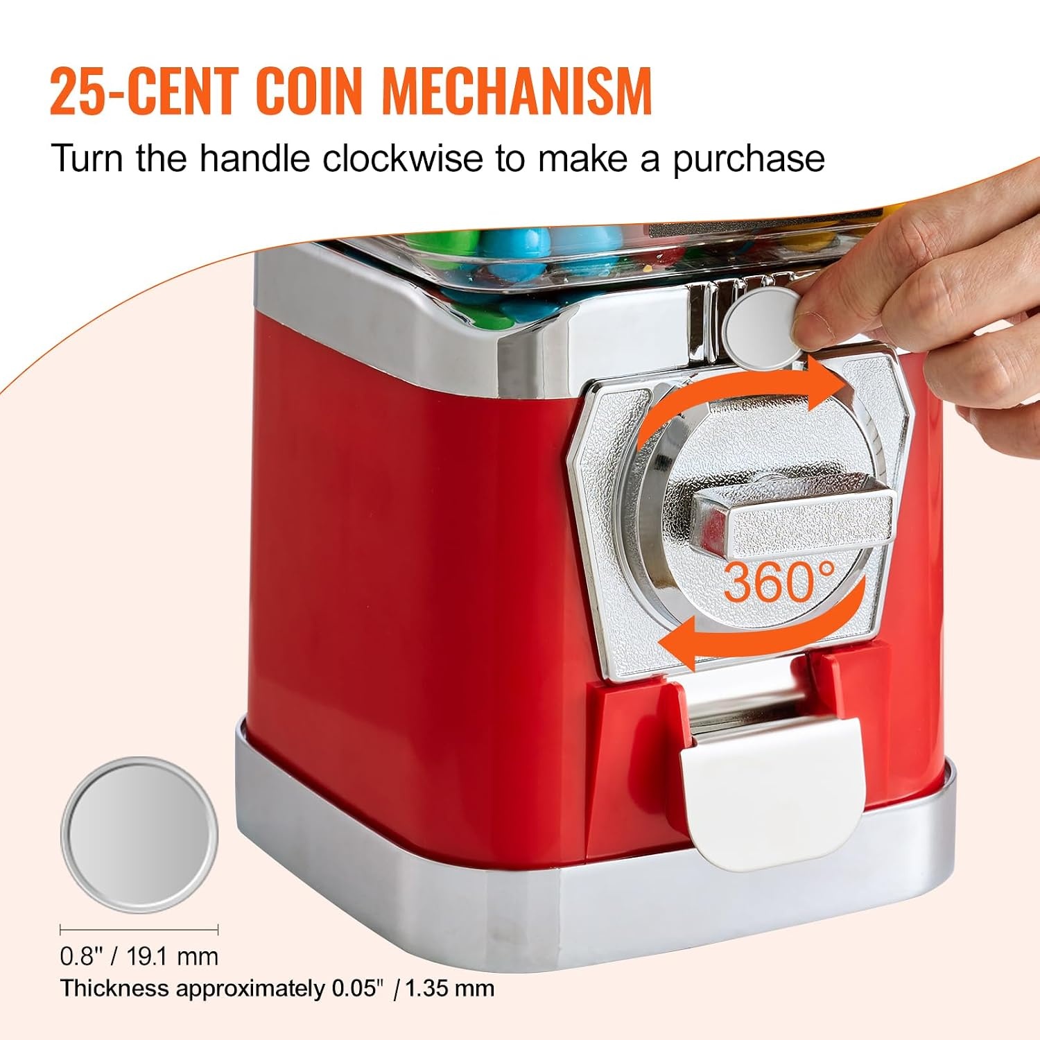 image:imageVEVOR Gumball Machine 21 inch Candy Vending Machine Dispenser 25Cent Vending Machines for Shopping Malls Supermarkets Amusement Parks Arcades Holds Up to 180 177 inch Spherical CandiesRed