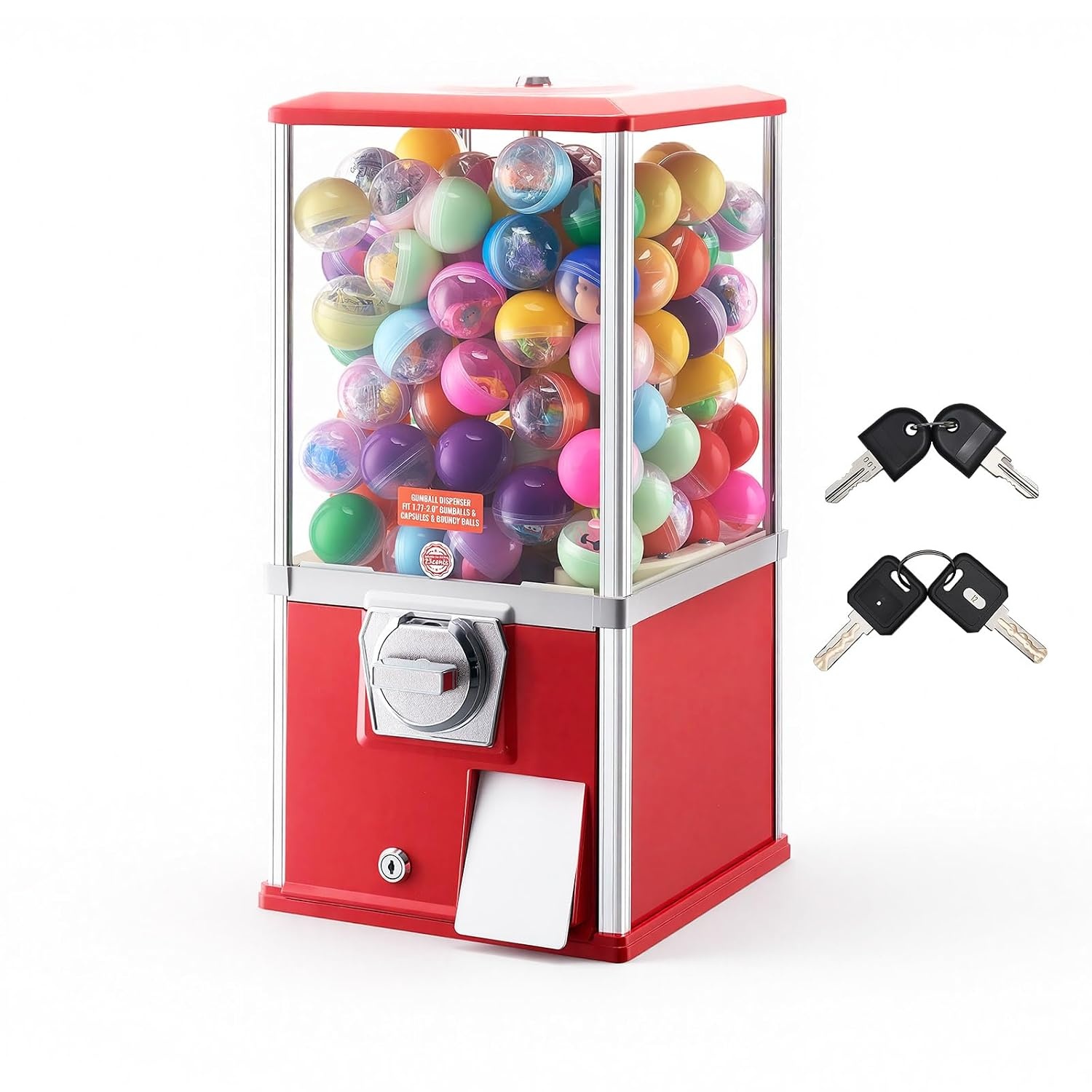 image:imageVEVOR Gumball Machine 21 inch Candy Vending Machine Dispenser 25Cent Vending Machines for Shopping Malls Supermarkets Amusement Parks Arcades Holds Up to 180 177 inch Spherical CandiesRed