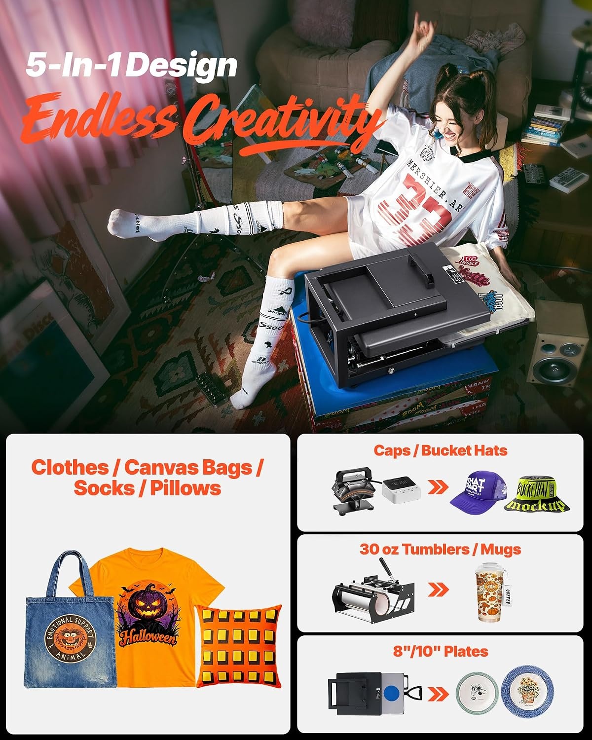 image:imageVEVOR Heat Press 15x15 Power Heat Press Machine for TShirts Fast Heating High Pressure Digital Industrial Sublimation Printer for Heat Transfer Vinyl Dark Black15X15 5 in 1Black