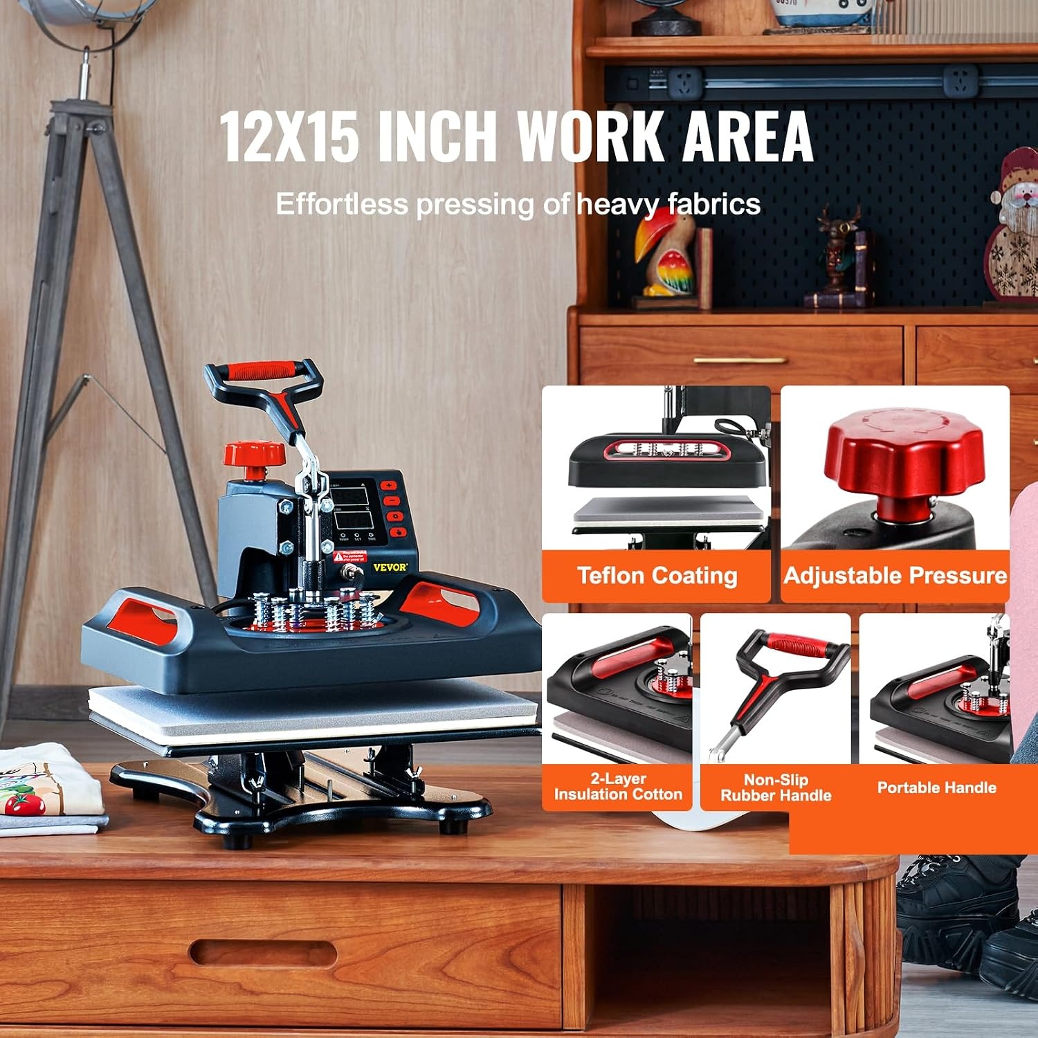 image:imageVEVOR Heat Press 15x15 Power Heat Press Machine for TShirts Fast Heating High Pressure Digital Industrial Sublimation Printer for Heat Transfer Vinyl Dark Black11in1Red