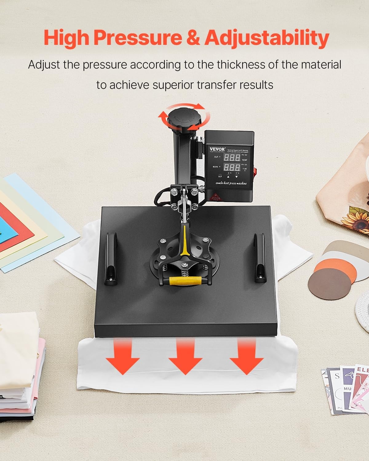 image:imageVEVOR Heat Press 15x15 Power Heat Press Machine for TShirts Fast Heating High Pressure Digital Industrial Sublimation Printer for Heat Transfer Vinyl Dark Black2in115x15Black
