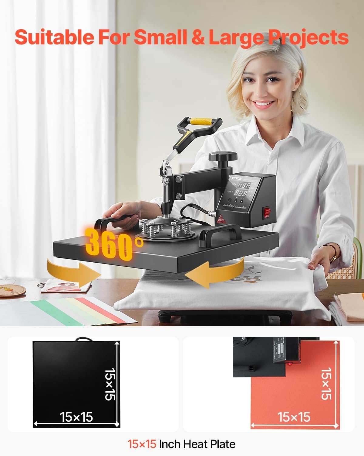 image:imageVEVOR Heat Press 15x15 Power Heat Press Machine for TShirts Fast Heating High Pressure Digital Industrial Sublimation Printer for Heat Transfer Vinyl Dark Black2in115x15Black