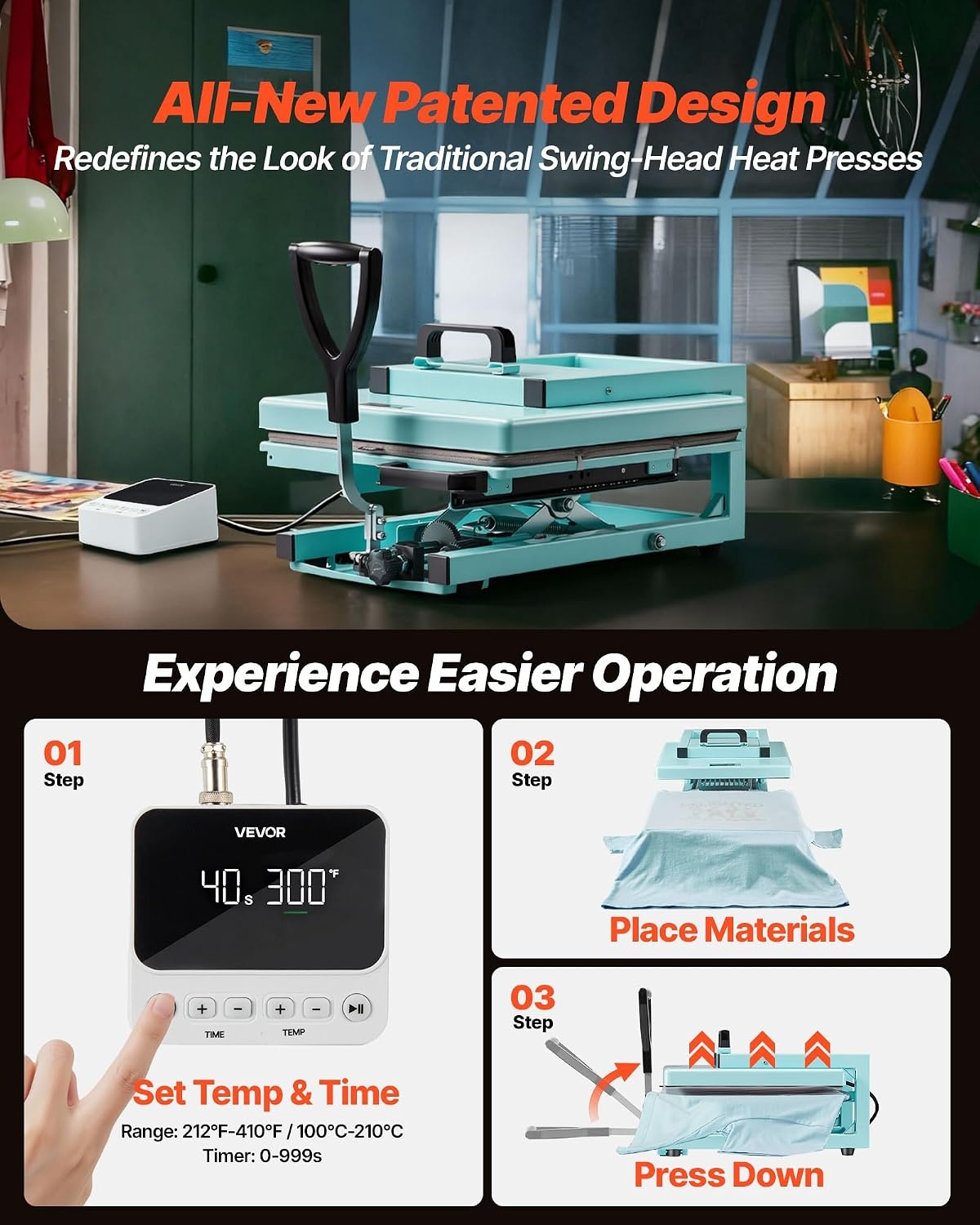 image:imageVEVOR Heat Press 15x15 Power Heat Press Machine for TShirts Fast Heating High Pressure Digital Industrial Sublimation Printer for Heat Transfer Vinyl Dark Black15X15 5 in 1Green