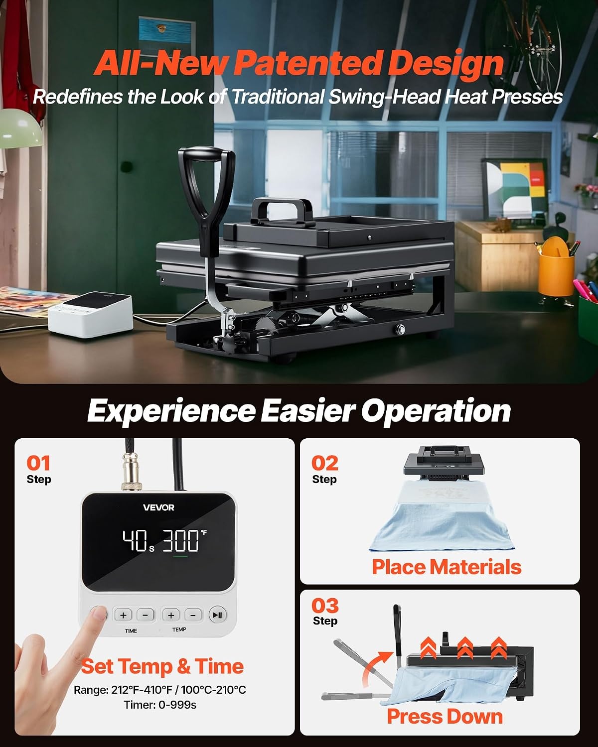 image:imageVEVOR Heat Press 15x15 Power Heat Press Machine for TShirts Fast Heating High Pressure Digital Industrial Sublimation Printer for Heat Transfer Vinyl Dark Black15X15 5 in 1Black