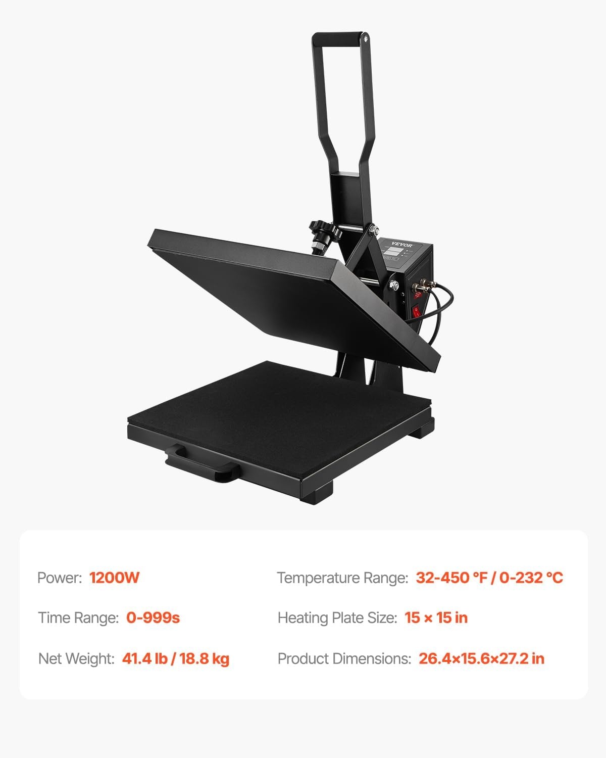 image:imageVEVOR Heat Press 15x15 Power Heat Press Machine for TShirts Fast Heating High Pressure Digital Industrial Sublimation Printer for Heat Transfer Vinyl Dark Black15x15Black