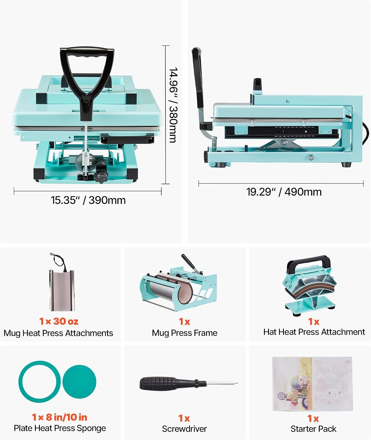 image:imageVEVOR Heat Press 15x15 Power Heat Press Machine for TShirts Fast Heating High Pressure Digital Industrial Sublimation Printer for Heat Transfer Vinyl Dark Black15X15 5 in 1Green