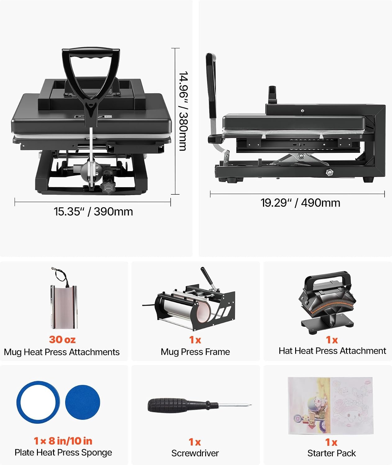 image:imageVEVOR Heat Press 15x15 Power Heat Press Machine for TShirts Fast Heating High Pressure Digital Industrial Sublimation Printer for Heat Transfer Vinyl Dark Black15X15 5 in 1Black