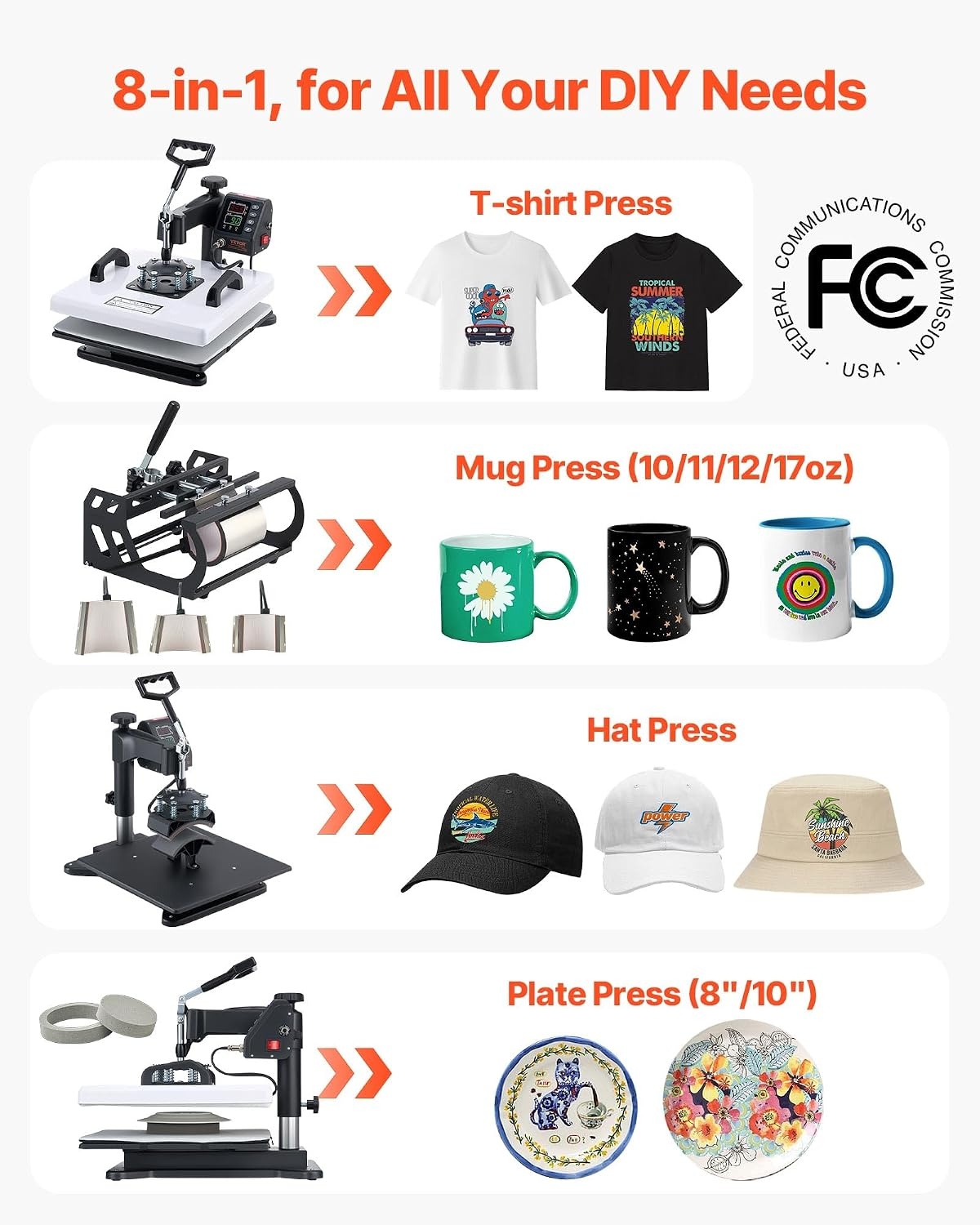 image:imageVEVOR Heat Press Machine 15 x 15 in 8in1 Multifunction 360 Swing Away Heat Up Fast and Even Digital Precise Control Sublimation Press Machine for TShirts Mugs Tumblers Caps PlatesHeat Press8 In 1