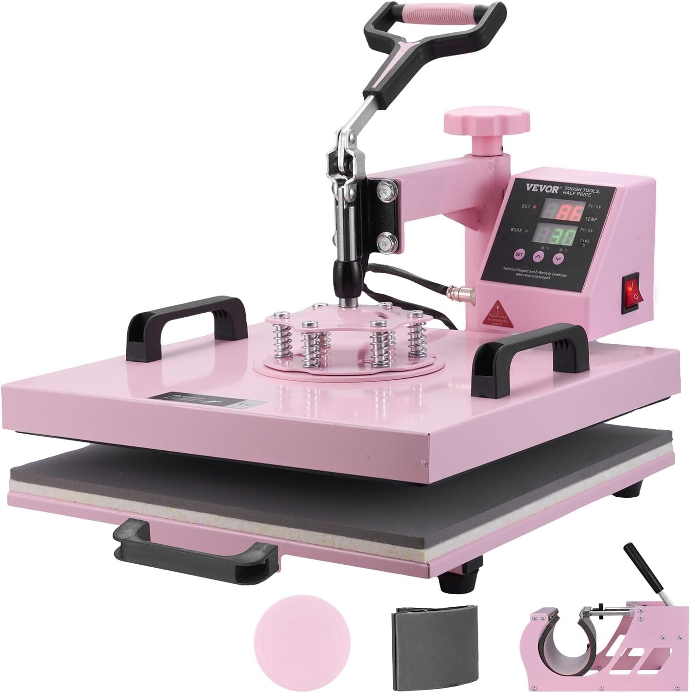 image:imageVEVOR Heat Press Machine 15x15 inch Heat Press Machine for TShirts 5 in 1 Heat Press with 30 OZ Tumbler Press Combo Tumbler Heat Press Machine Sublimation for Hat Cap Mug Plate Pink