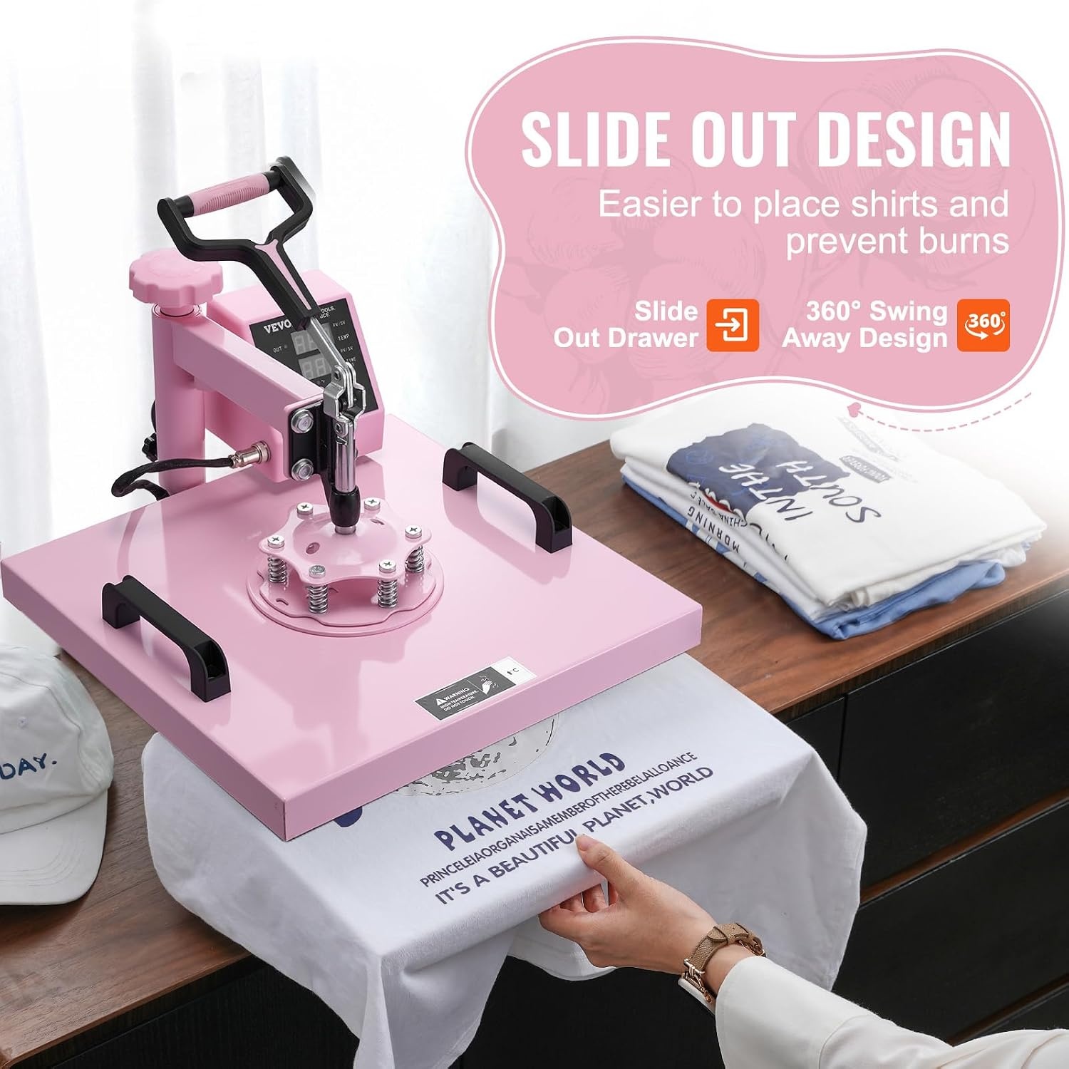 image:imageVEVOR Heat Press Machine 15x15 inch Heat Press Machine for TShirts 5 in 1 Heat Press with 30 OZ Tumbler Press Combo Tumbler Heat Press Machine Sublimation for Hat Cap Mug Plate Pink