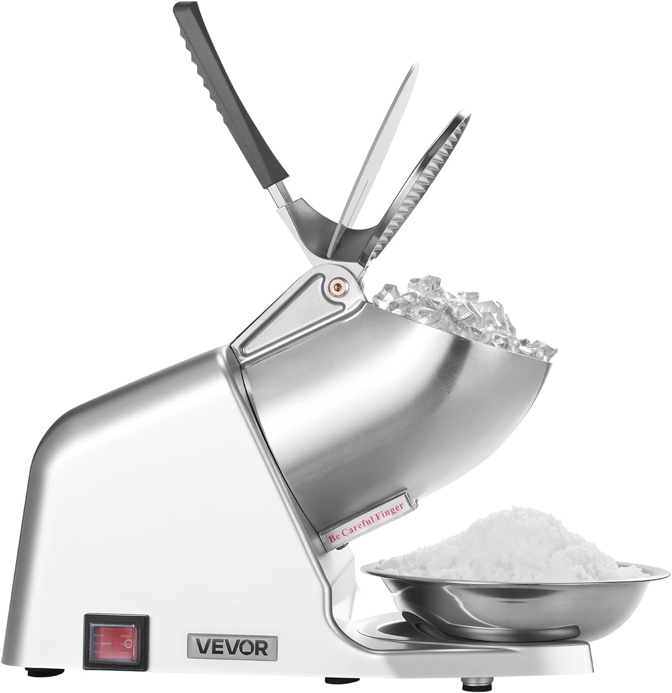 image:imageVEVOR Ice Crusher Machine 286lbs Per Hour Electric 4 Blades Snow Cone Maker Stainless Steel Shaved Ice Machine with Bowl and Cover 300W 2000RPM IceShaver for Home and Commercial Use SilverSliver