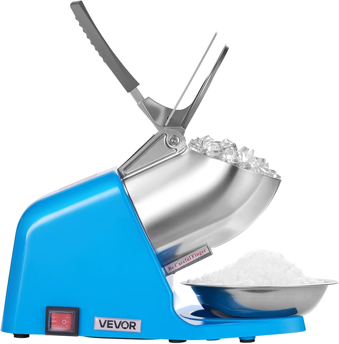 image:imageVEVOR Ice Crusher Machine 286lbs Per Hour Electric 4 Blades Snow Cone Maker Stainless Steel Shaved Ice Machine with Bowl and Cover 300W 2000RPM IceShaver for Home and Commercial Use SilverBlue