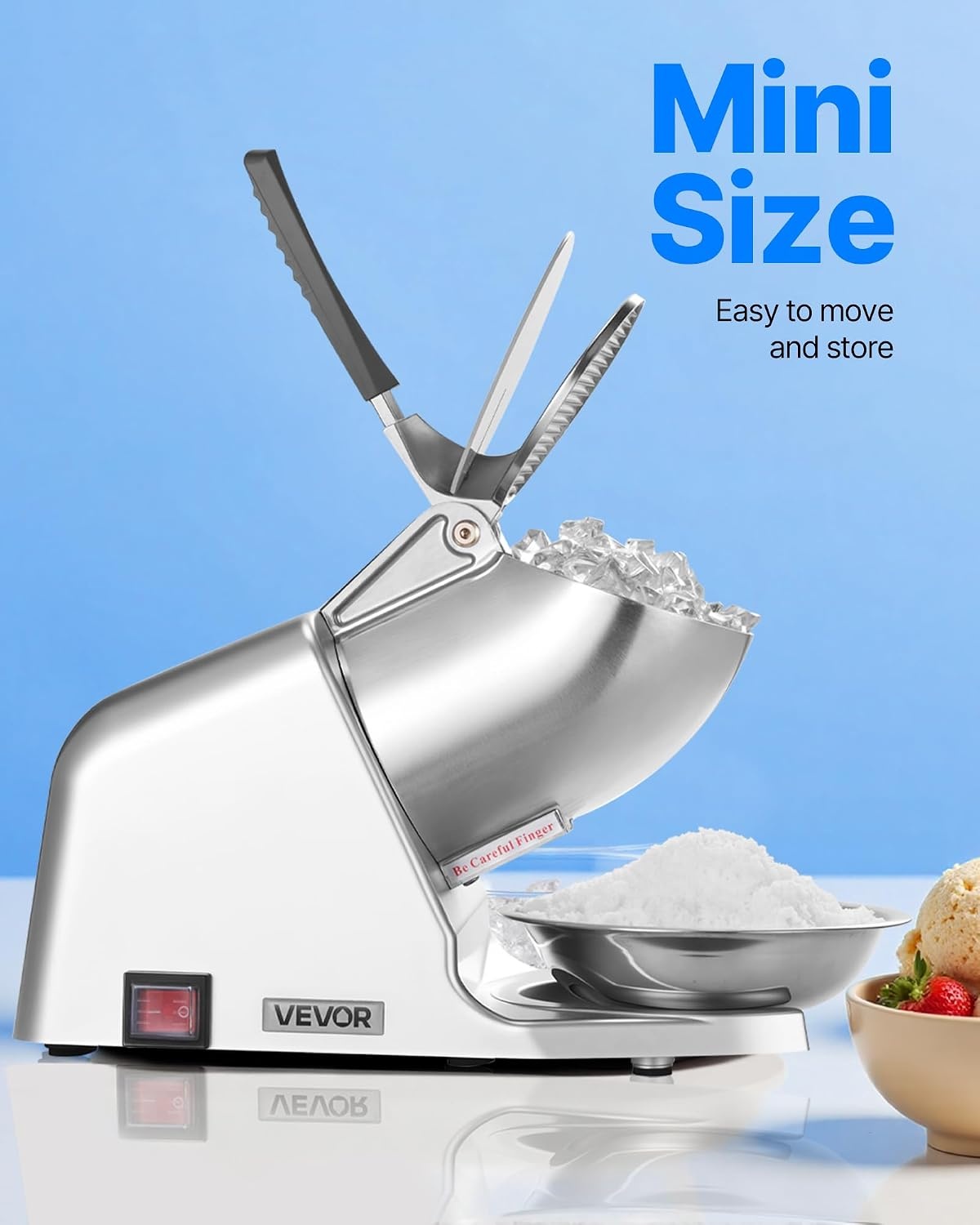 image:imageVEVOR Ice Crusher Machine 286lbs Per Hour Electric 4 Blades Snow Cone Maker Stainless Steel Shaved Ice Machine with Bowl and Cover 300W 2000RPM IceShaver for Home and Commercial Use SilverSliver