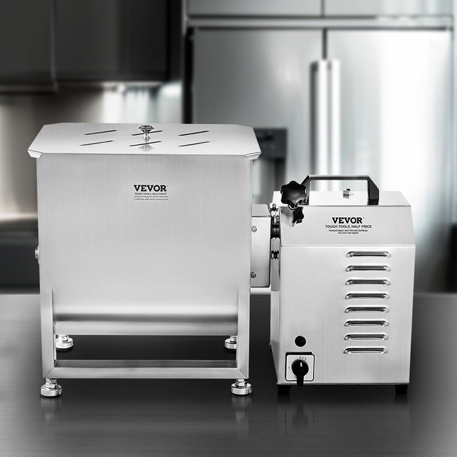 image:imageVEVOR Manual Meat Mixer 10L Fixed Tank Heavy Duty Stainless Steel Hand Mixer for Ground Beef amp Sausage Max 15lb Mixing Meat Capacity with Gear Box and Lid HandleCT22