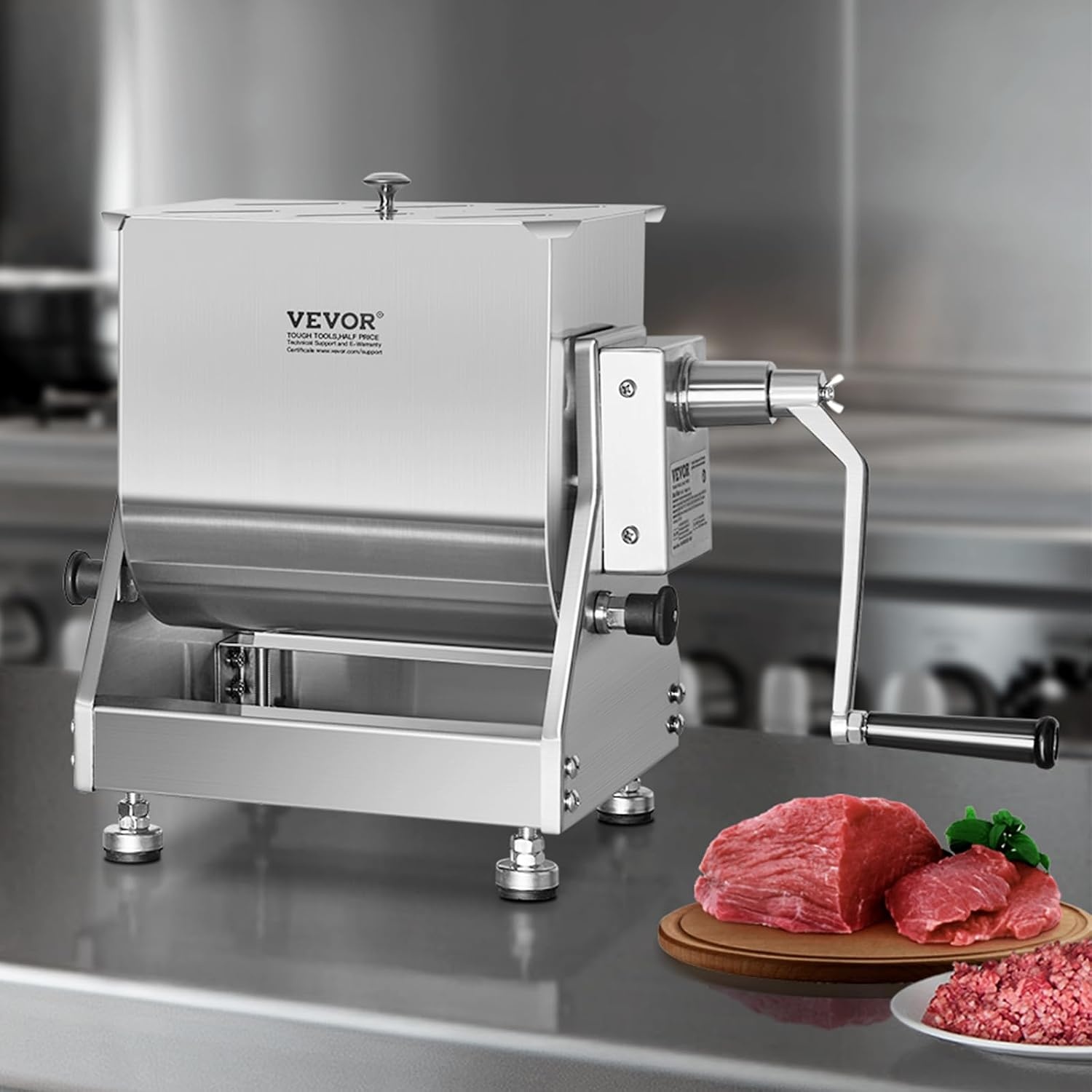 image:imageVEVOR Manual Meat Mixer 10L Fixed Tank Heavy Duty Stainless Steel Hand Mixer for Ground Beef amp Sausage Max 15lb Mixing Meat Capacity with Gear Box and Lid HandleBX40T