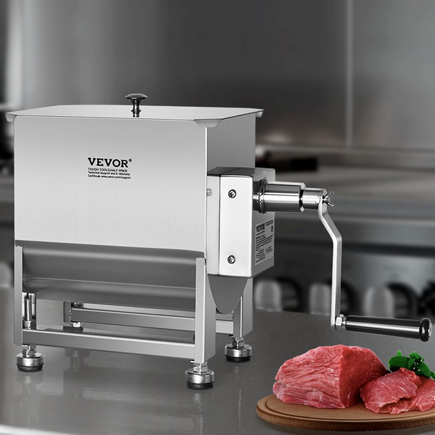 image:imageVEVOR Manual Meat Mixer 10L Fixed Tank Heavy Duty Stainless Steel Hand Mixer for Ground Beef amp Sausage Max 15lb Mixing Meat Capacity with Gear Box and Lid HandleBX30