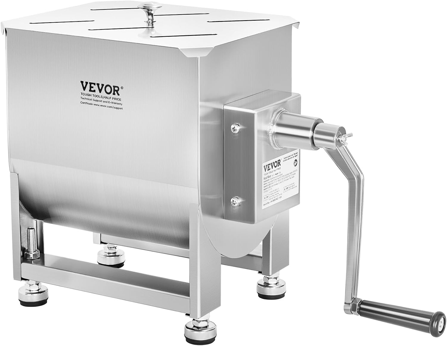 image:imageVEVOR Manual Meat Mixer 10L Fixed Tank Heavy Duty Stainless Steel Hand Mixer for Ground Beef amp Sausage Max 15lb Mixing Meat Capacity with Gear Box and Lid HandleBX30