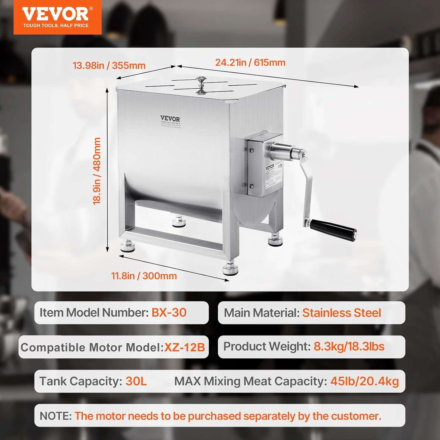 image:imageVEVOR Manual Meat Mixer 10L Fixed Tank Heavy Duty Stainless Steel Hand Mixer for Ground Beef amp Sausage Max 15lb Mixing Meat Capacity with Gear Box and Lid HandleBX30
