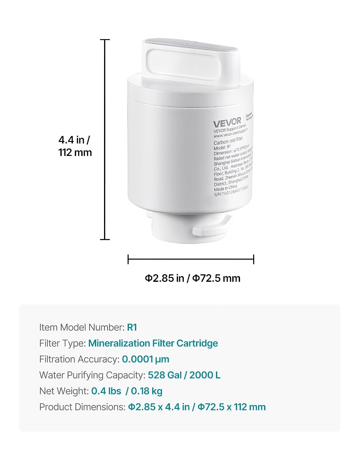 image:imageVEVOR Mineralization Filter Replacement Remineralization Alkaline Water Filter for Reverse Osmosis System Balances pH amp Restores Minerals Compatible with X811B Ice Maker Water Dispenser