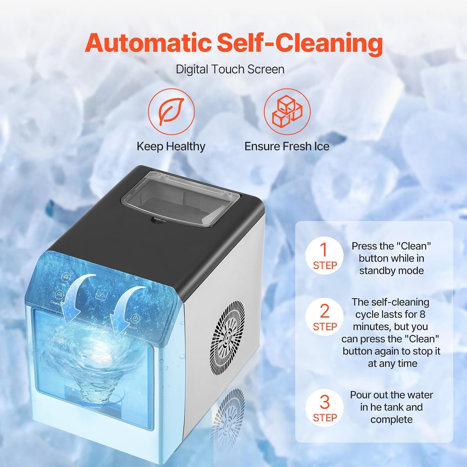image:imageVEVOR Nugget Ice Maker 33lbs Pebble Ice Maker amp SelfCleaning Features for Home or Office