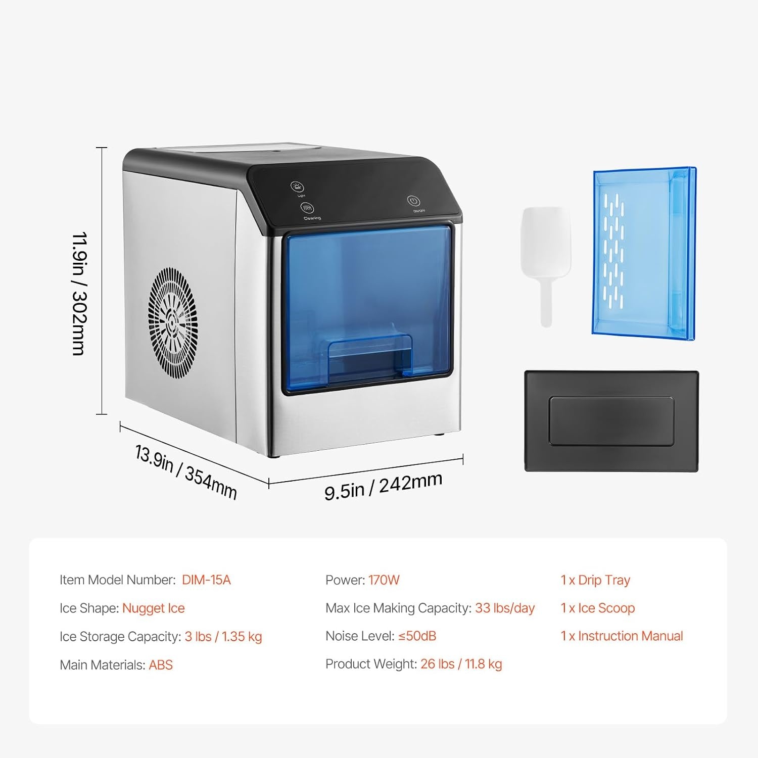 image:imageVEVOR Nugget Ice Maker 33lbs Pebble Ice Maker amp SelfCleaning Features for Home or Office