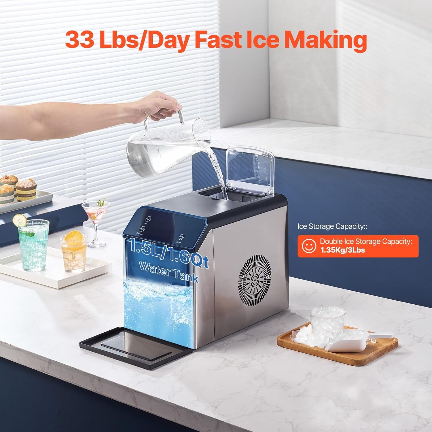 image:imageVEVOR Nugget Ice Maker 33lbs Pebble Ice Maker amp SelfCleaning Features for Home or Office