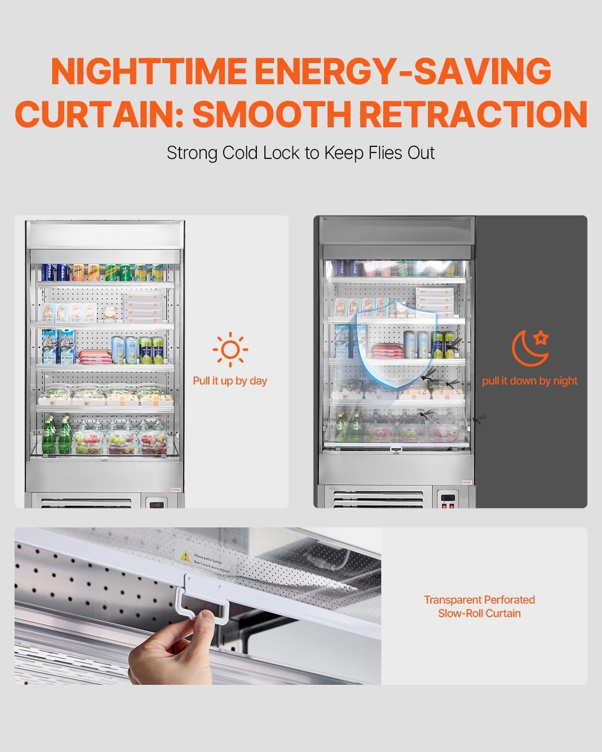image:imageVEVOR Open Air Merchandiser 4Tier Shelving Commercial Refrigerator Grab and Go Display Cooler Refrigerator with Air Curtain LED Advertising Light Fits for Restaurants Stores Office 184cuft
