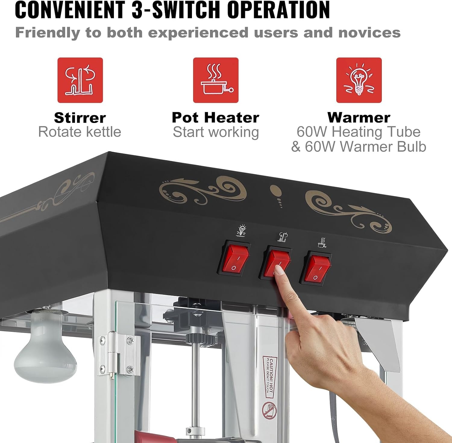 image:imageVEVOR Popcorn Maker 850W Popcorn Popper Machine 8 Oz Kettle Makes 48 Cups per Batch Countertop Popcorn Maker with Tempered Glass Includes 4 Scoops Movie Theater Style Black8OZ with Cart