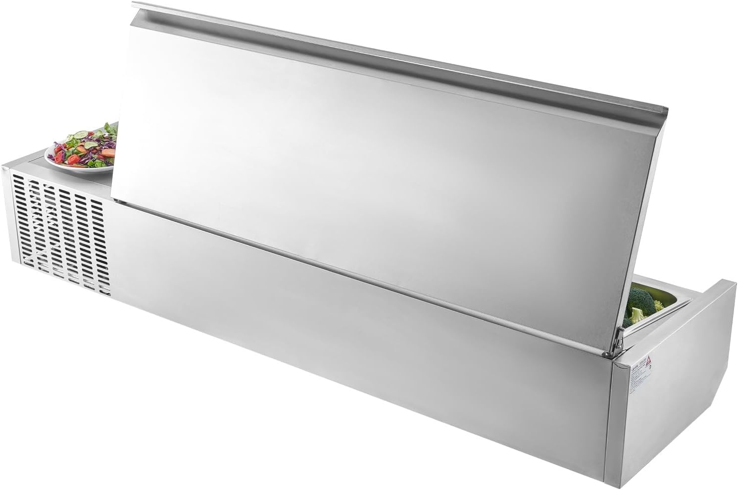 image:imageVEVOR Refrigerated Condiment Prep Station 140 W Countertop Refrigerated Condiment Station with Five 13 Pans amp Four 16 Pans 304 Stainless Body and PC Lid Sandwich Prep Table with Stainless GuardNew Stainless 60 in