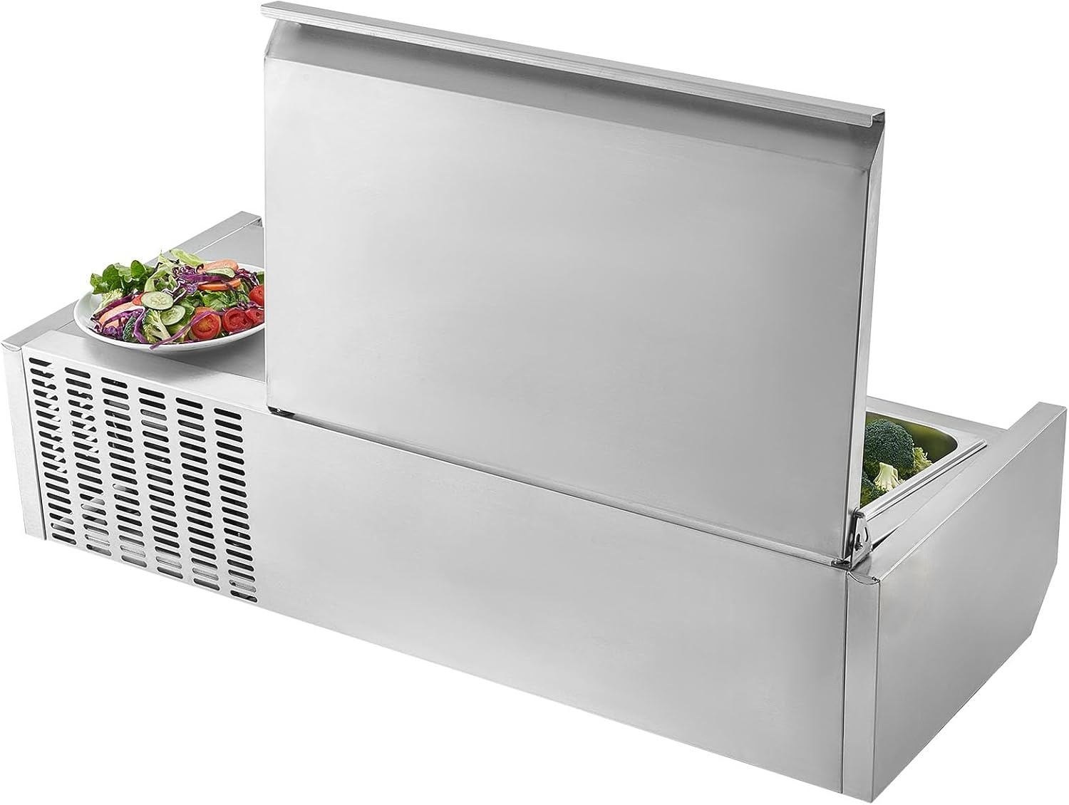 image:imageVEVOR Refrigerated Condiment Prep Station 140 W Countertop Refrigerated Condiment Station with Five 13 Pans amp Four 16 Pans 304 Stainless Body and PC Lid Sandwich Prep Table with Stainless GuardNew Stainless 40 in