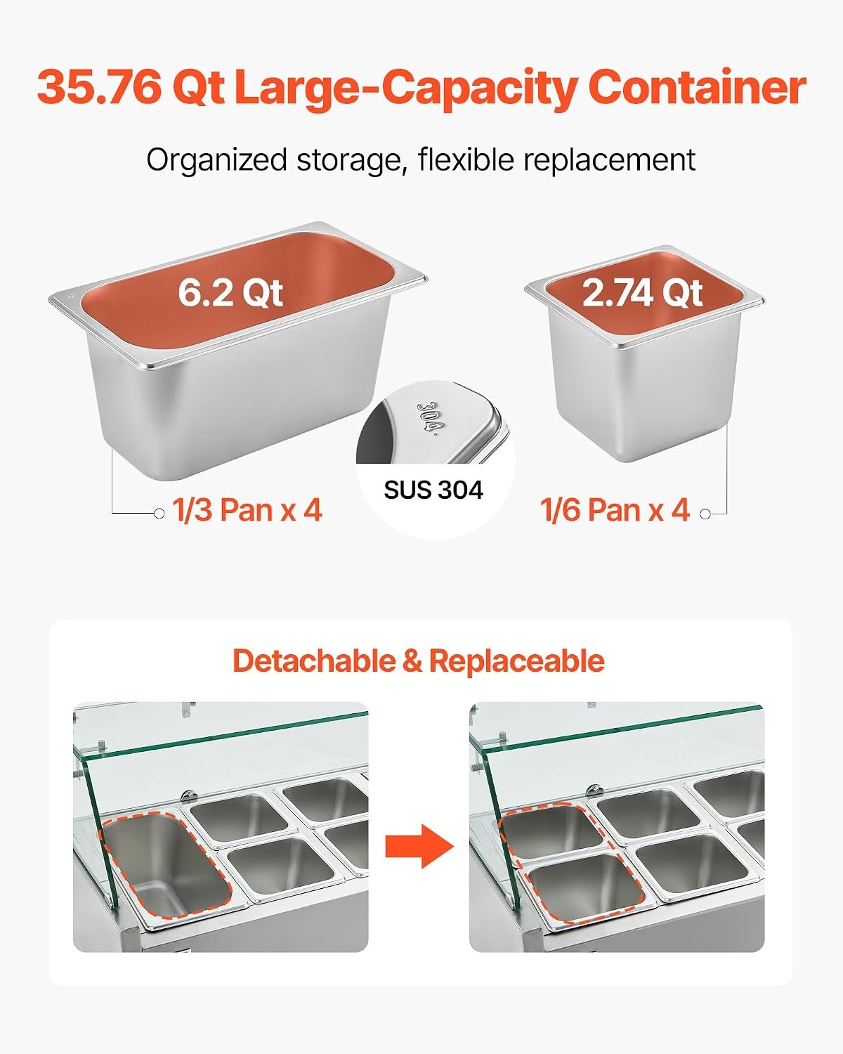 image:imageVEVOR Refrigerated Condiment Prep Station 140 W Countertop Refrigerated Condiment Station with Five 13 Pans amp Four 16 Pans 304 Stainless Body and PC Lid Sandwich Prep Table with Stainless GuardNew Glass 60 in