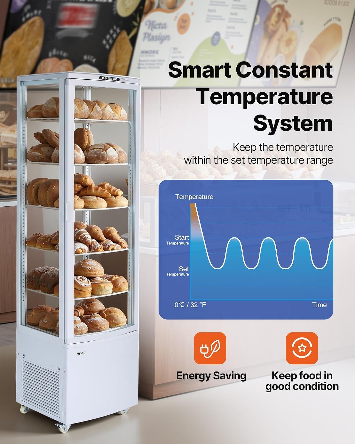 image:imageVEVOR Refrigerated Display Case 3 CuFt85L Countertop Pastry Display Case 3Tier Commercial Cake Refrigerator with LED Lighting TURBO Cooling FrostFree AirCooling for Bakery Dessert Shop98 CuFtNew