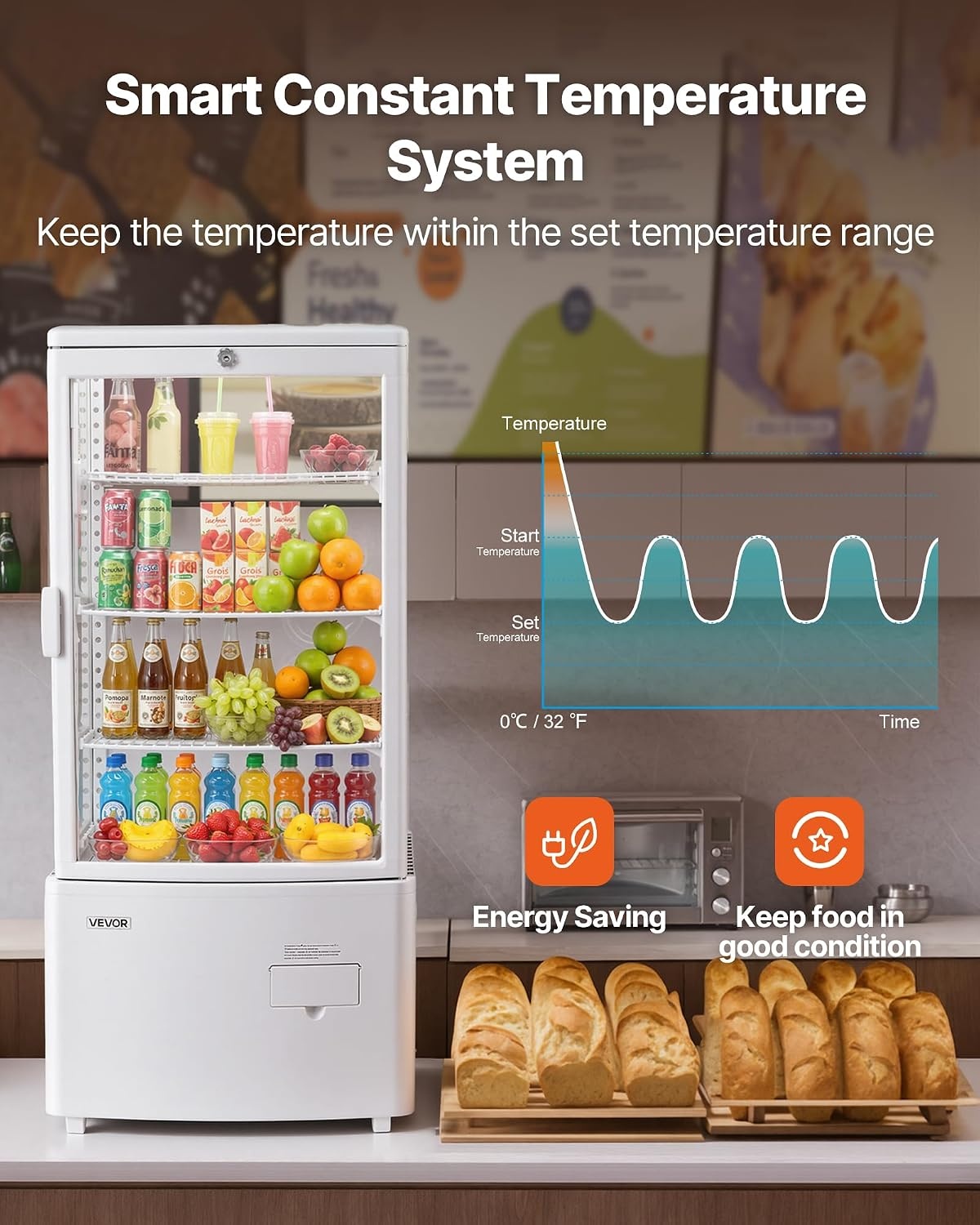 image:imageVEVOR Refrigerated Display Case 3 CuFt85L Countertop Pastry Display Case 3Tier Commercial Cake Refrigerator with LED Lighting TURBO Cooling FrostFree AirCooling for Bakery Dessert Shop3 CuFtNew