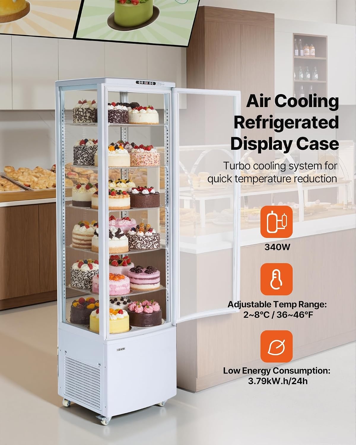 image:imageVEVOR Refrigerated Display Case 3 CuFt85L Countertop Pastry Display Case 3Tier Commercial Cake Refrigerator with LED Lighting TURBO Cooling FrostFree AirCooling for Bakery Dessert Shop98 CuFtNew