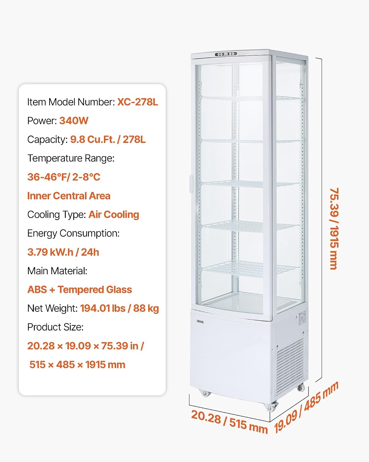 image:imageVEVOR Refrigerated Display Case 3 CuFt85L Countertop Pastry Display Case 3Tier Commercial Cake Refrigerator with LED Lighting TURBO Cooling FrostFree AirCooling for Bakery Dessert Shop98 CuFtNew