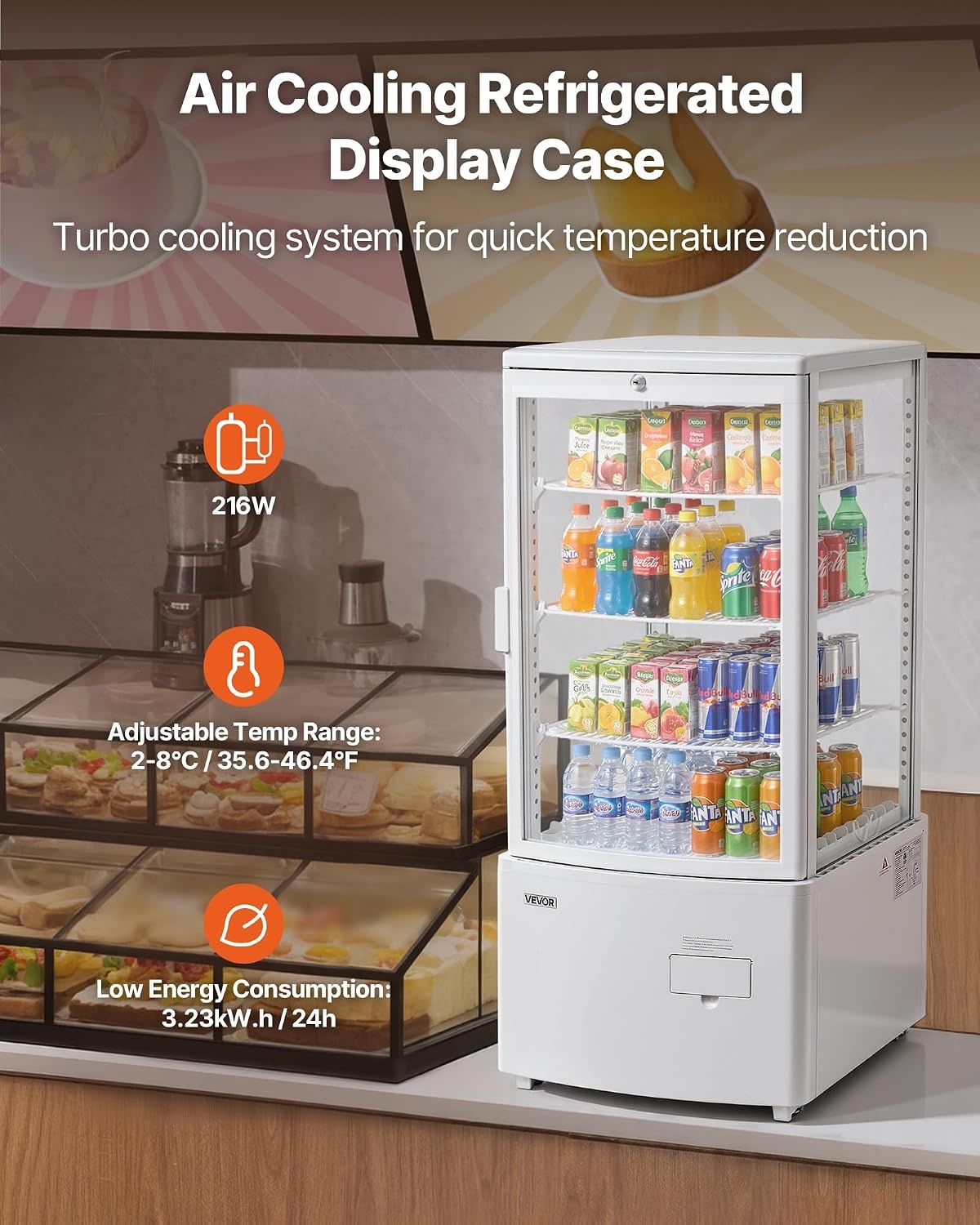 image:imageVEVOR Refrigerated Display Case 3 CuFt85L Countertop Pastry Display Case 3Tier Commercial Cake Refrigerator with LED Lighting TURBO Cooling FrostFree AirCooling for Bakery Dessert Shop3 CuFtNew
