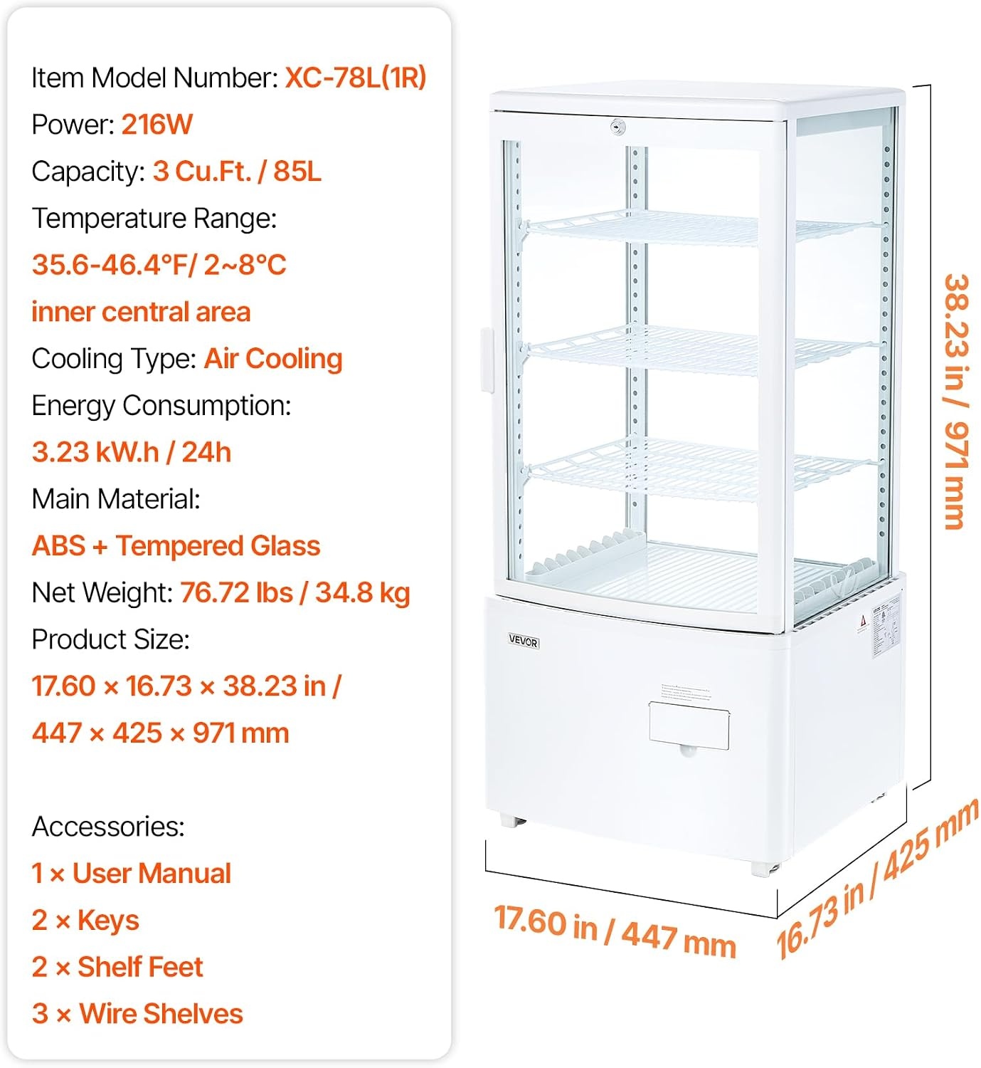 image:imageVEVOR Refrigerated Display Case 3 CuFt85L Countertop Pastry Display Case 3Tier Commercial Cake Refrigerator with LED Lighting TURBO Cooling FrostFree AirCooling for Bakery Dessert Shop3 CuFtNew