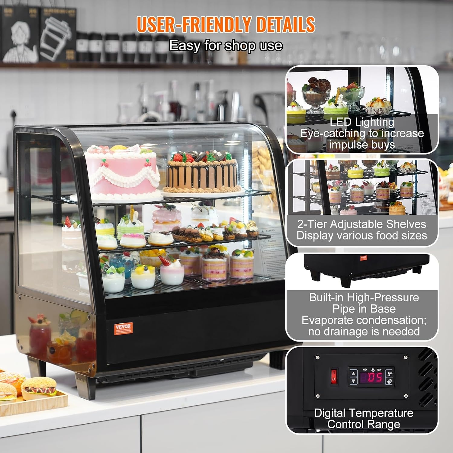image:imageVEVOR Refrigerated Display Case 98 CuFt278L Large Pastry Display Case 5Tier Commercial Display Refrigerator with LED Lighting TURBO Cooling FrostFree AirCooling for Bakery35 CuFt