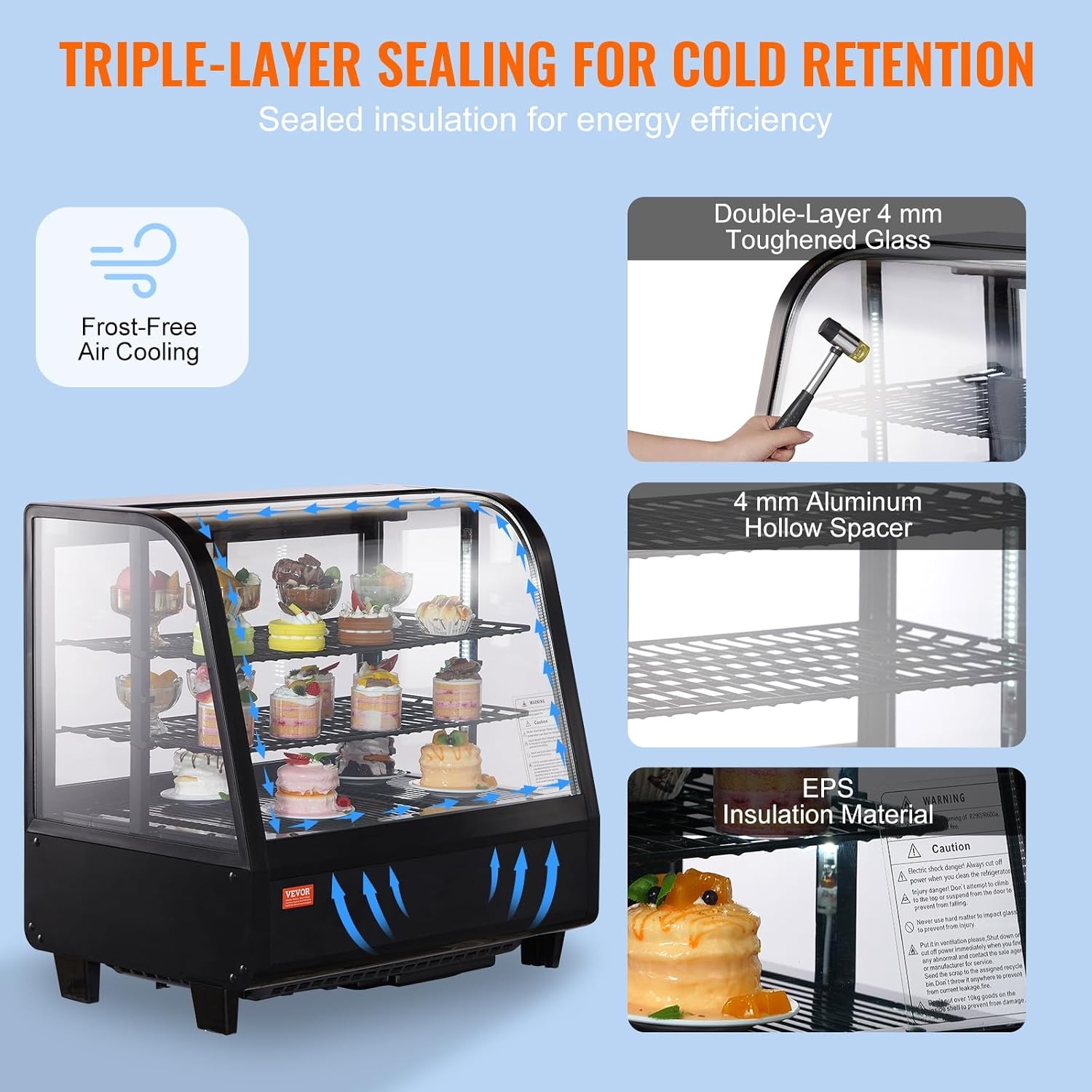 image:imageVEVOR Refrigerated Display Case 98 CuFt278L Large Pastry Display Case 5Tier Commercial Display Refrigerator with LED Lighting TURBO Cooling FrostFree AirCooling for Bakery35 CuFt
